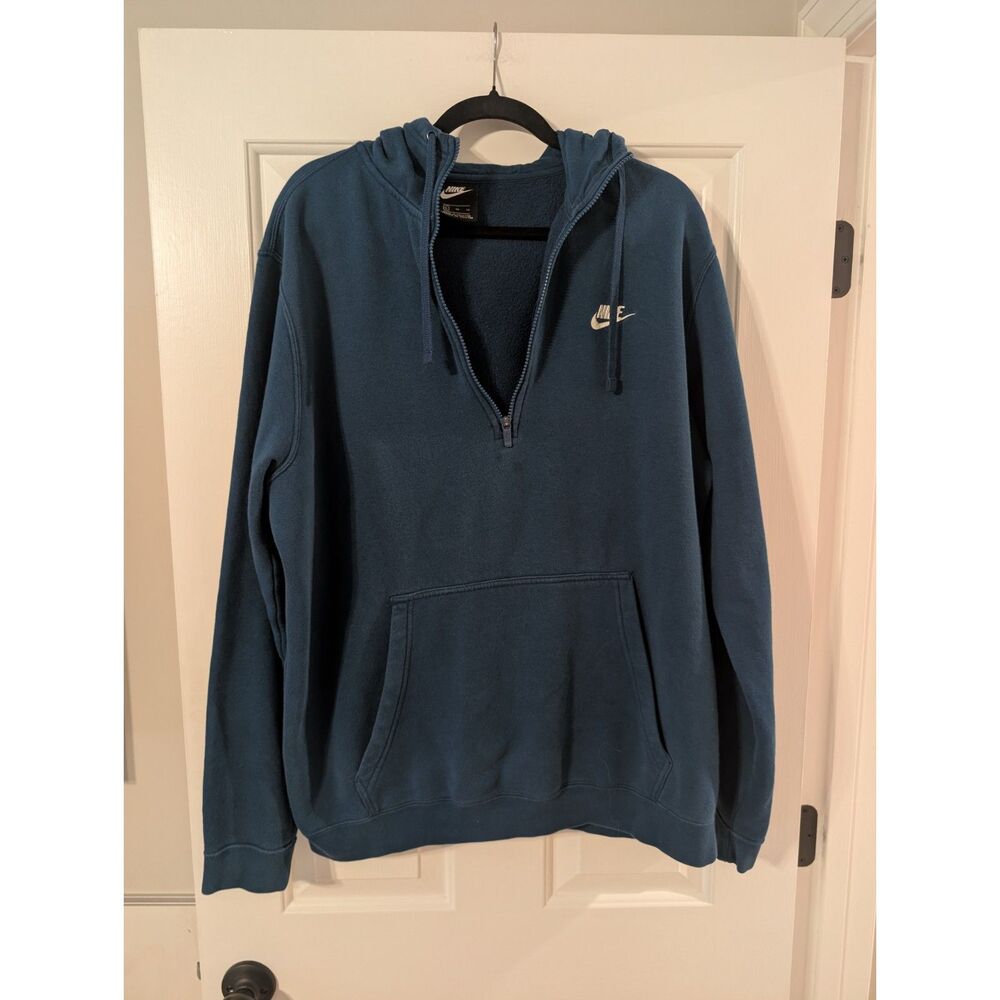 Nike Sportswear Club Fleece Half Zip Hoodie Mens XL Teal Blue